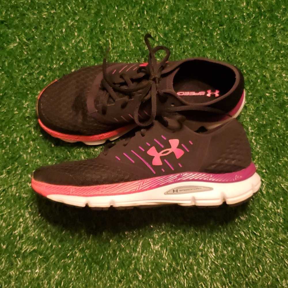 Under Armour Speedform Black Athletic Shoes with Pink And Purple Accents Size 10